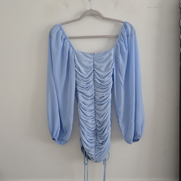 Hello Molly baby blue long balloon sleeve ruched mini bodycon dress nwt - Picture 10 of 11